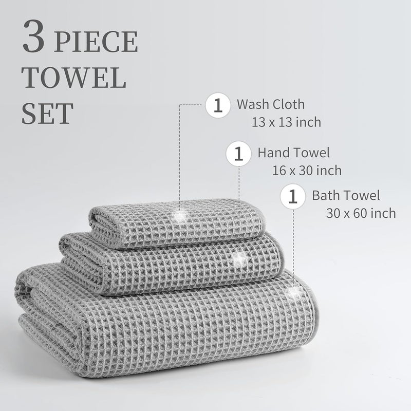 MICROFI New Microfiber Waffle Bath Towels, 3 Pieces, Oversized, Soft, Absorbent, Fast Drying, Lint Free, Includes Bath, Face and Hand Towels (Silver) - Image 3